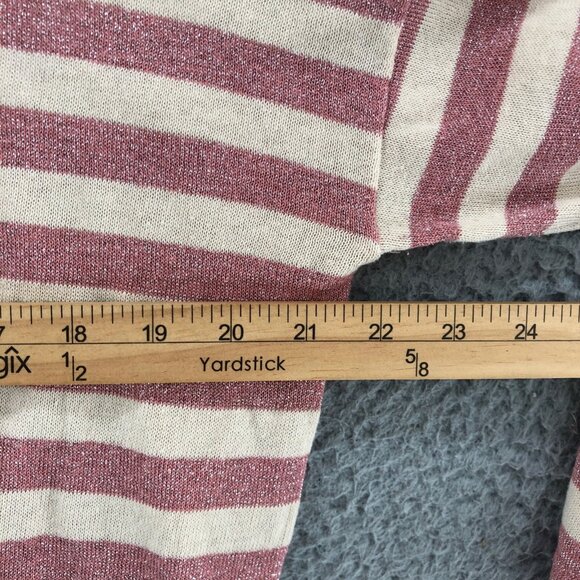 LOFT Sweater Womens Medium Pink Striped Glitter Knit 3/4 Sleeve Pullover Stretch - Picture 7 of 9